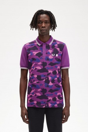 Purple Fred Perry Camouflage Fred Perry Shirt Men's Polo Shirts | BCASD28016