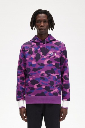 Purple Fred Perry Camouflage Hooded Men's Sweatshirts | BCASO62731