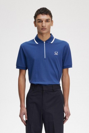 Royal Blue Fred Perry Half Zip Polo Shirt Men's Polo Shirts | LCATR90909