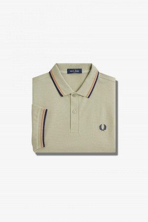 Seagrass / Light Rust / French Navy Fred Perry M3600 Men's Fred Perry Shirt | BCASD75845