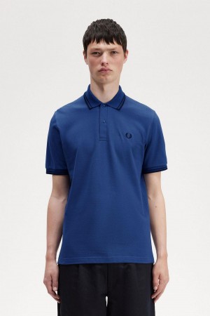 Shaded Cobalt / Navy / Navy Fred Perry M12 Men's Polo Shirts | DCAVO44860