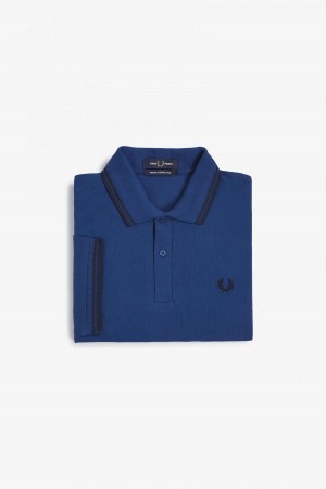 Shaded Cobalt / Navy / Navy Fred Perry M12 Men's Fred Perry Shirt | UCAND99340