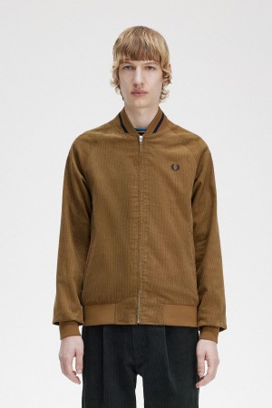 Shaded Stone Fred Perry Waffle Cord Tennis Bomber Men's Coats | QCAWA73326