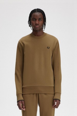 Shaded Stone / Burnt Tobacco Fred Perry Crew Neck Men's Sweatshirts | LCATR96822