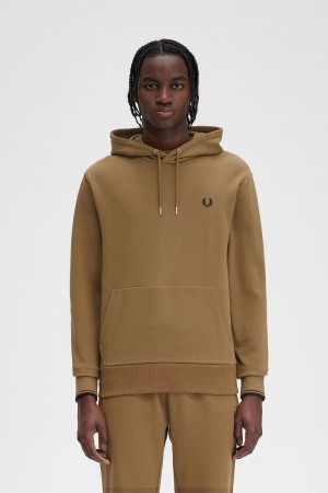 Shaded Stone / Burnt Tobacco Fred Perry Tipped Hooded Sweatshirt Men's Tracksuits | CAIIZ52684