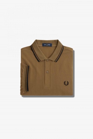 Shaded Stone / Burnt Tobacco / Black Fred Perry M3600 Men's Fred Perry Shirt | SCANY53578