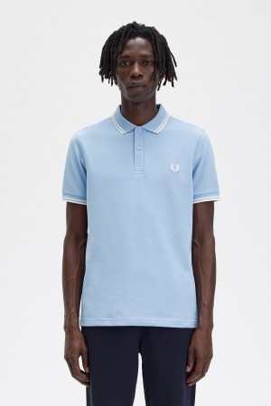 Sky Blue / Snow White / Snow White Fred Perry M3600 Men's Polo Shirts | CADYB35645