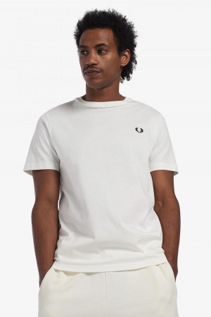 Snow White Fred Perry Crew Neck Men's T Shirts | XCAGW48346