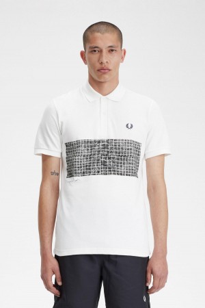 Snow White Fred Perry Tennis Print Fred Perry Shirt Men's Polo Shirts | SCANY10019