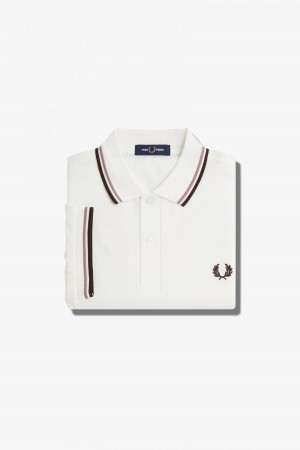 Snow White / Deep Pink / Burnt Tobacco Fred Perry M3600 Men's Fred Perry Shirt | CANZX48528