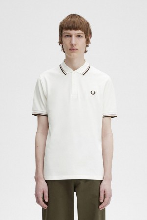 Snow White / Deep Pink / Burnt Tobacco Fred Perry M3600 Men's Polo Shirts | CAXBR17127