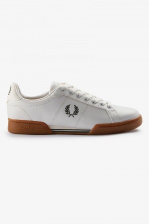 Snow White / Field Green Fred Perry B722 Men's Shoes | QCAUV61818