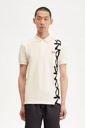 Soft White Fred Perry Noongoons Graphic Polo Shirt Men's Polo Shirts | ZCANQ28688