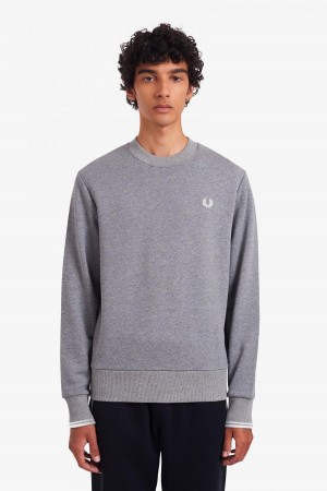 Steel Marl Fred Perry Crew Neck Men's Sweatshirts | CADYB46649