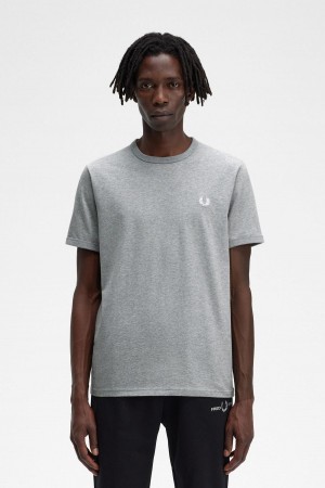 Steel Marl Fred Perry Ringer Men's T Shirts | PCAQX12855