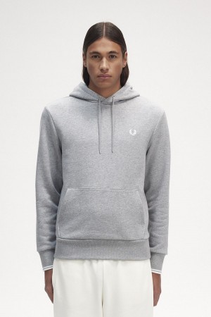 Steel Marl Fred Perry Tipped Hooded Men's Sweatshirts | CAXMI21758