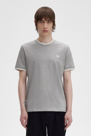 Steel Marl Fred Perry Twin Tipped Men's T Shirts | CAJZR48081