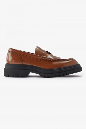 Tan Fred Perry Leather Loafer Men's Shoes | ZCAMJ90071