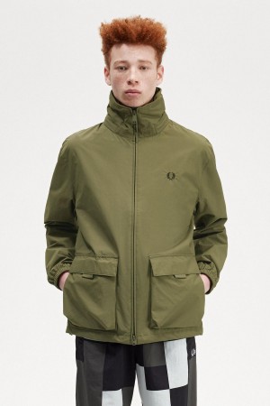 Uniform Green Fred Perry Patch Pocket Zip Through Men's Coats | SCAVO76136