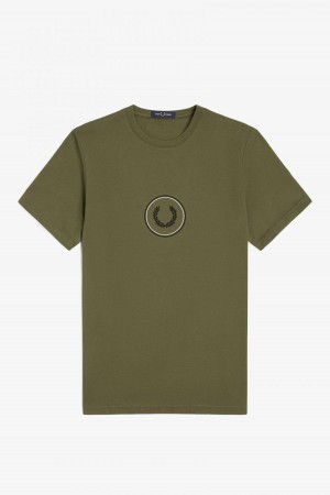 Uniform Green / Black Fred Perry Circle Branding Men's T Shirts | FCAHY93062