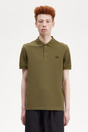 Uniform Green / Black Fred Perry M6000 Men's Polo Shirts | ZCAMJ32899