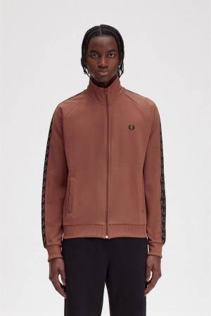 Whisky Brown / Black Fred Perry Contrast Tape Men's Track Jackets | QCAUV24628