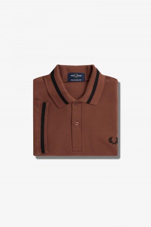 Whisky Brown / Black Fred Perry M2 Men's Polo Shirts | XCAGW89731