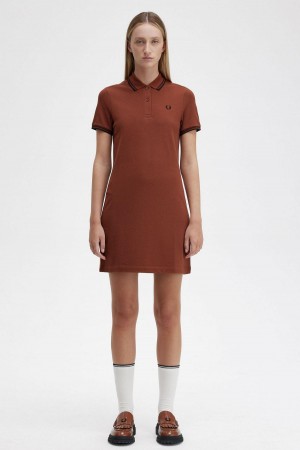 Whisky Brown / Black / Black Fred Perry Twin Tipped Fred Perry Shirt Women's Dress | ACAWC40187