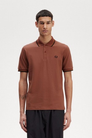 Whisky Brown / Dark Caramel / Black Fred Perry M12 Men's Polo Shirts | MCAHR52722