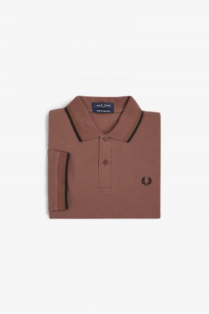 Whisky Brown / Dark Caramel / Black Fred Perry M12 Men's Fred Perry Shirt | BCASD88221