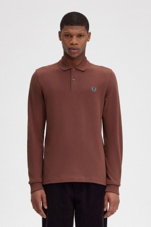 Whisky Brown / Deep Mint Fred Perry M6006 Men's Polo Shirts | ECAHC10955