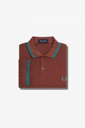 Whisky Brown / Deep Mint / Deep Mint Fred Perry M3600 Men's Fred Perry Shirt | CAJKU23363