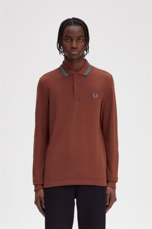 Whisky Brown / Deep Mint / Deep Mint Fred Perry M3636 Men's Polo Shirts | XCABH45748