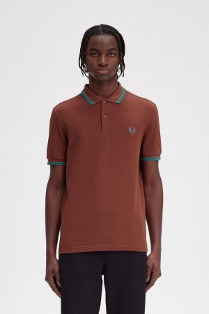 Whisky Brown / Deep Mint / Deep Mint Fred Perry M3600 Men's Polo Shirts | LCASX31741