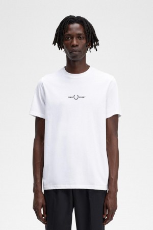 White Fred Perry Embroidered Men's T Shirts | CACIF48502