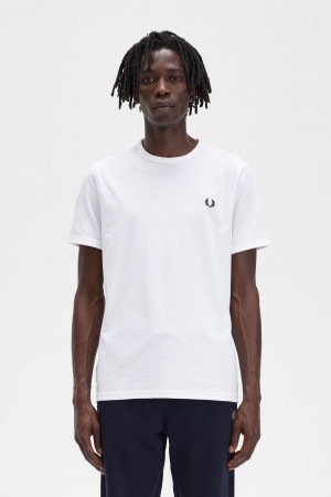 White Fred Perry Ringer Men's T Shirts | BCASO26809