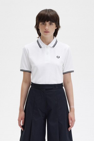 White / Black / Black Fred Perry G3600 Women's Fred Perry Shirt | BCASD38094