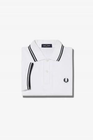 White / Black / Black Fred Perry M3600 Men's Fred Perry Shirt | CAZPD54089