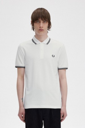 White / Black / Black Fred Perry M3600 Men's Polo Shirts | CANEJ42816