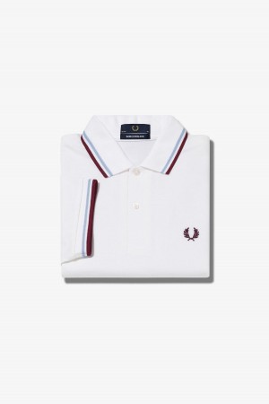 White / Ice / Maroon Fred Perry M12 Men's Fred Perry Shirt | DCAKV12537