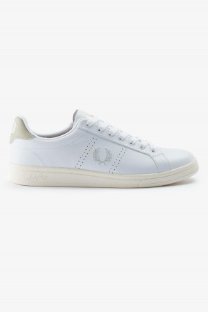 White / Light Oyster Fred Perry B721 Men's Shoes | CAEAH19031