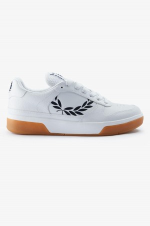 White / Navy Fred Perry B300 Men's Shoes | PCAQX91110