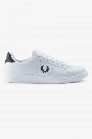 White / Navy Fred Perry B721 Men's Shoes | TCAPQ99921