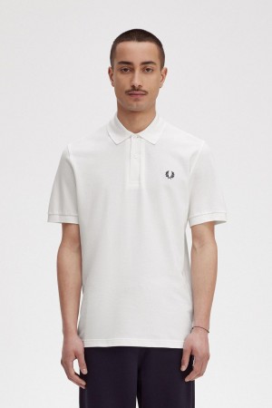 White / Navy Fred Perry M3 Men's Polo Shirts | CAJZR93870