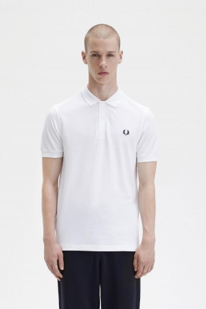 White / Navy Fred Perry M6000 Men's Polo Shirts | ACADF79126