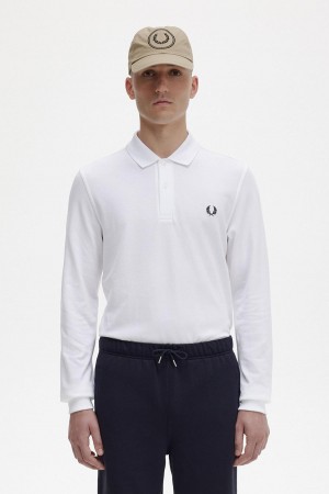 White / Navy Fred Perry M6006 Men's Polo Shirts | FCAUI11200