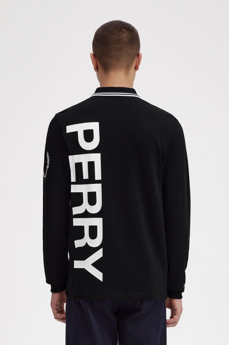 Black Fred Perry Bold Graphic Long Sleeve Fred Perry Shirt Men's Polo Shirts | DCAKV31569