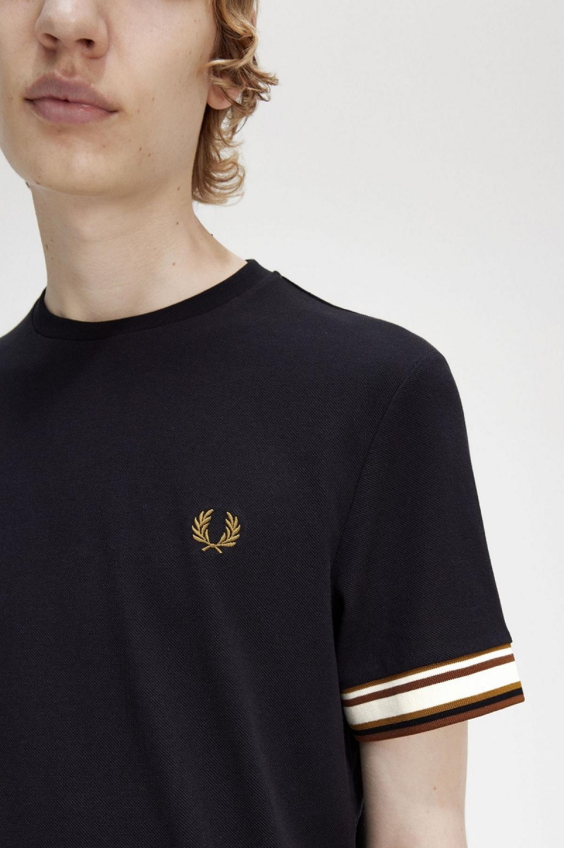 Black Fred Perry Bold Tipped Piqué Men's T Shirts | CANEJ92095