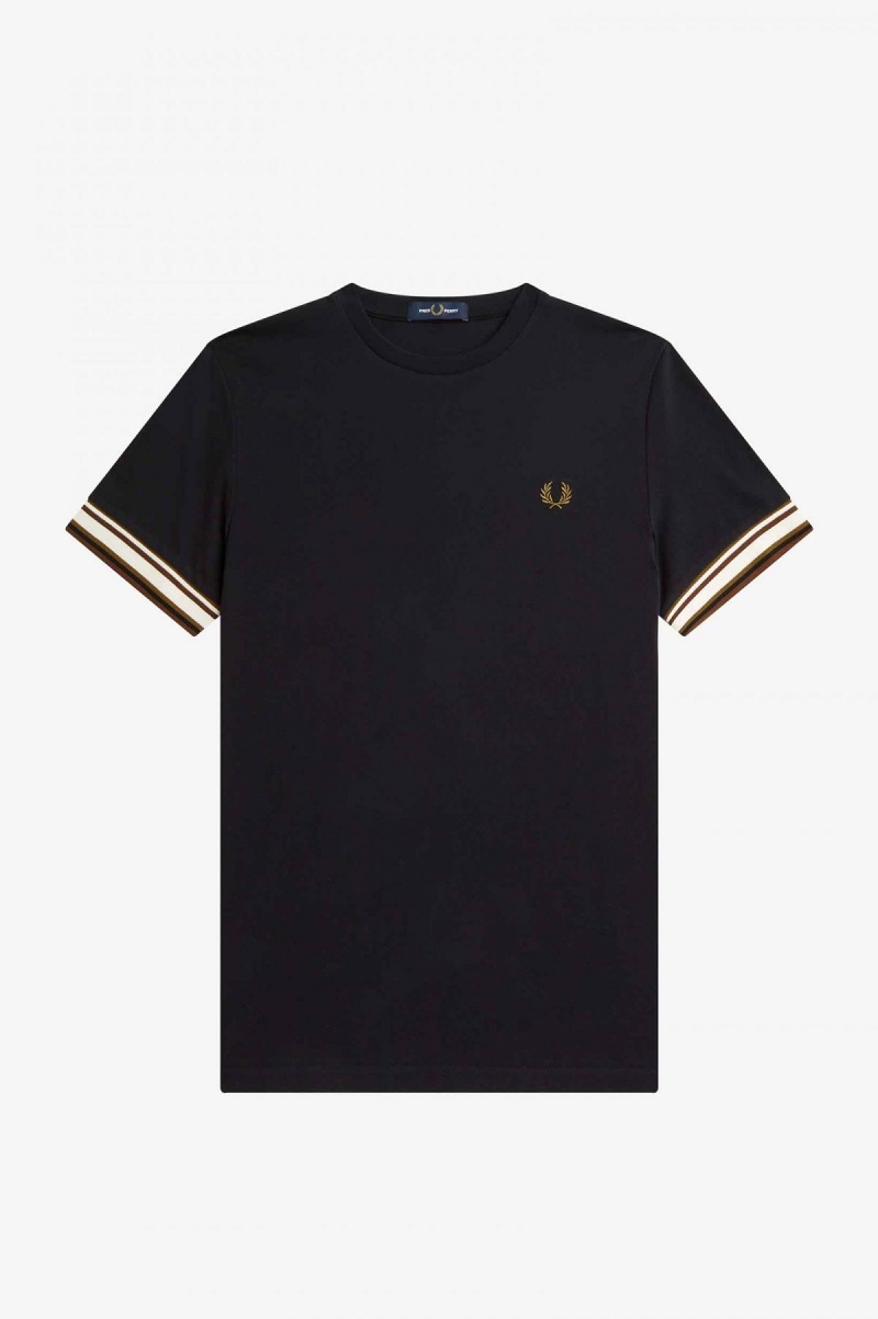 Black Fred Perry Bold Tipped Piqué Men's T Shirts | CANEJ92095