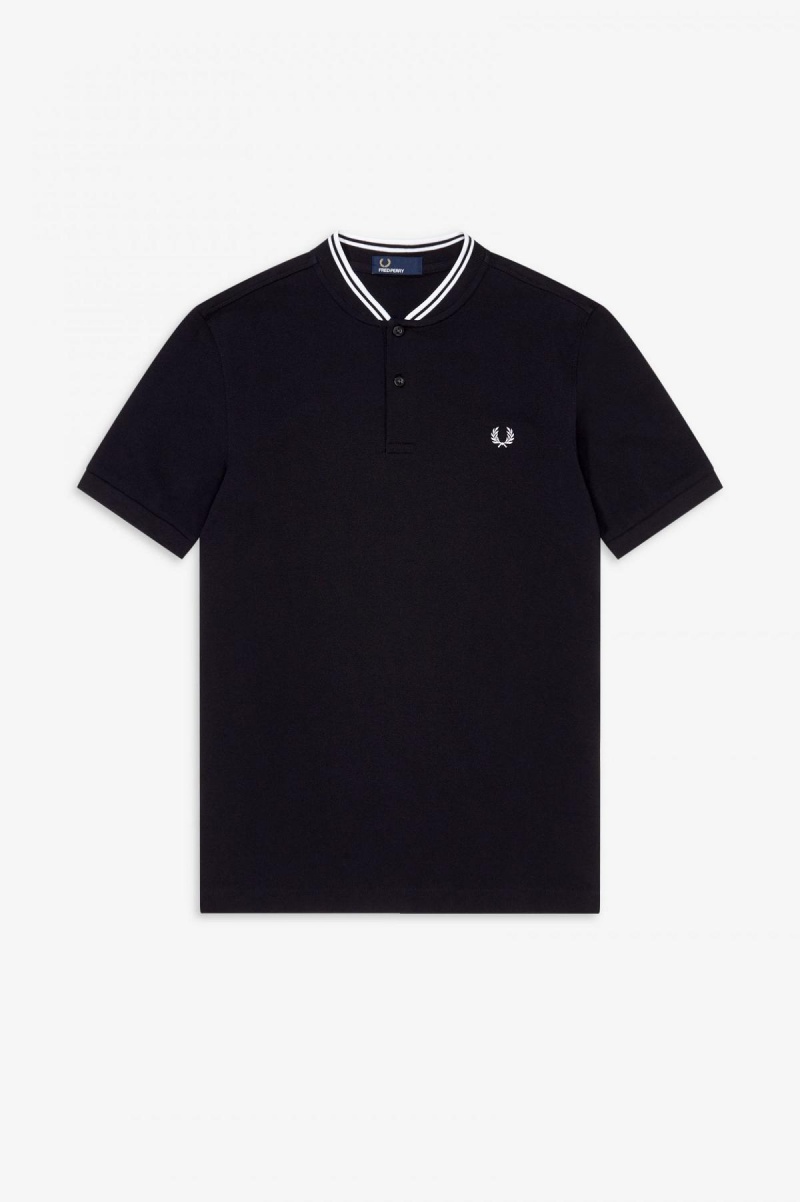 Black Fred Perry Bomber Collar Polo Shirt Men's Polo Shirts | MCAFT74890